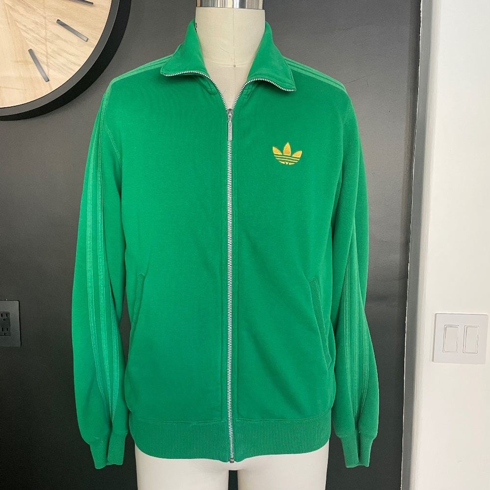 Adidas Vintage Green Cotton Blend Men's Sweatshirt with Original Logo, Medium